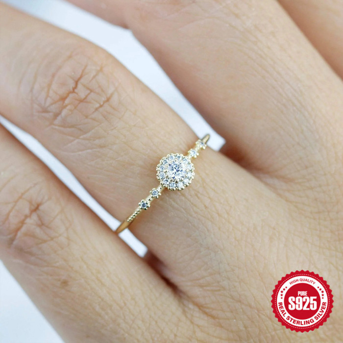 S925 Sterling Silver Round Stone Wedding Ring Hot Selling Light Luxury High-end Ring