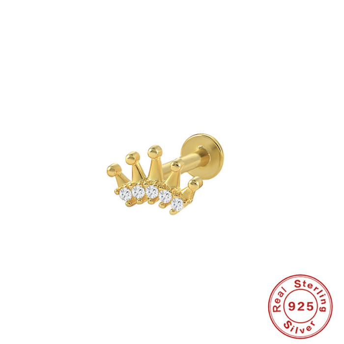 S925 Sterling Silver Geometric Diamond-Studded Pearl Ear Bone Stud Ear Cartilage European and American INS Style Flat Head Threaded Body Piercing Ear Jewelry