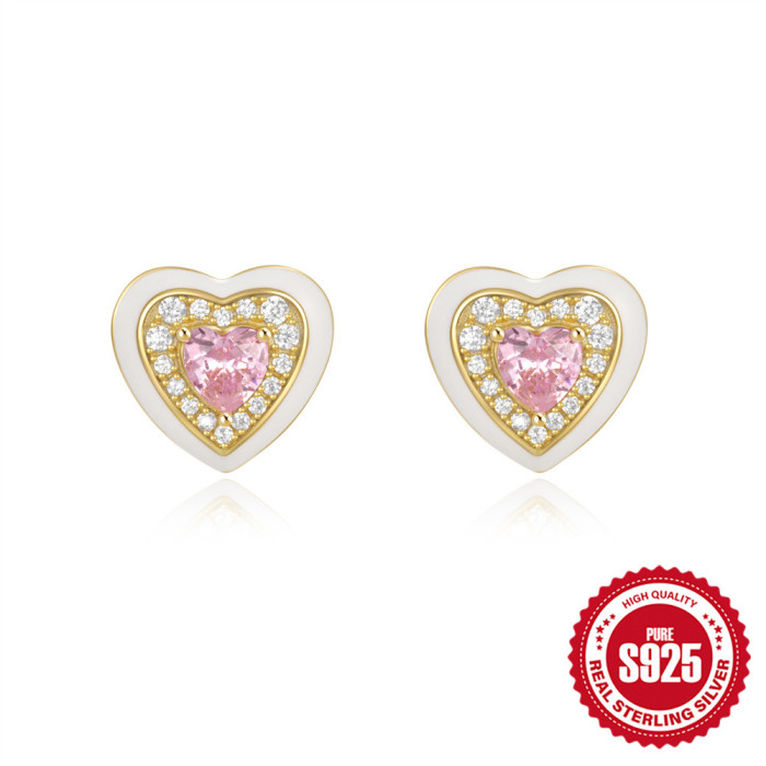 New 925 Sterling Silver Heart-Shaped Colorful Diamond Oil Drop Earrings European and American Hot-Selling Elegant Inlaid Diamond Mother's Day Earrings for Women