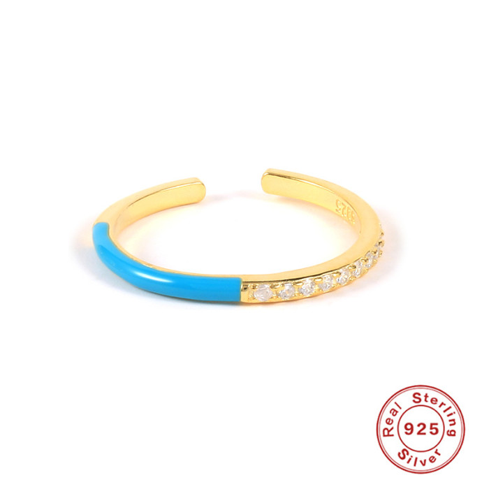 S925 Sterling Silver Enamel Oil Drop Ring Open Ring Fashion Personality Light Luxury Versatile Simple Stone-Inlaid...