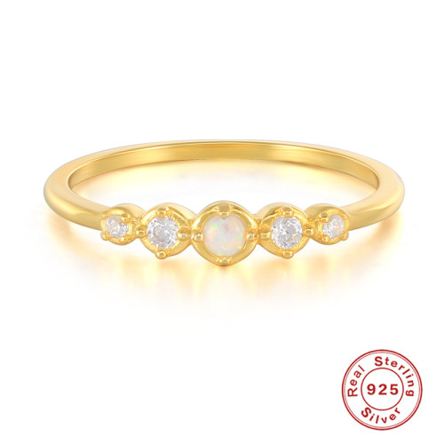 S925 Sterling Silver Single Row Opal Gemstone Inlaid Diamond Ring Japanese and Korean Fashion Simple INS Style Creative Ring