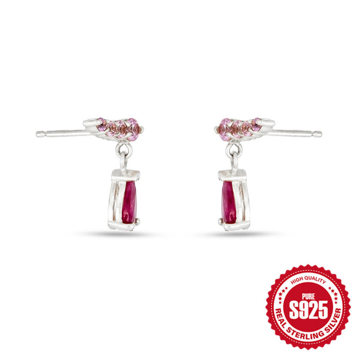 New 925 Sterling Silver Water Drop Inlaid Versatile Fashion Earrings European and American French Style Summer Multicolor Diamond Earrings