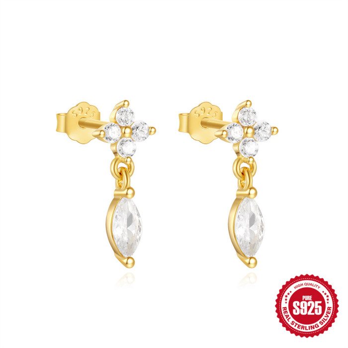 S925 Sterling Silver Heart-shaped Diamond-studded Petal Fashion Light Luxury Earrings European and American Hot-selling Four-leaf Clover Element Earrings for Women