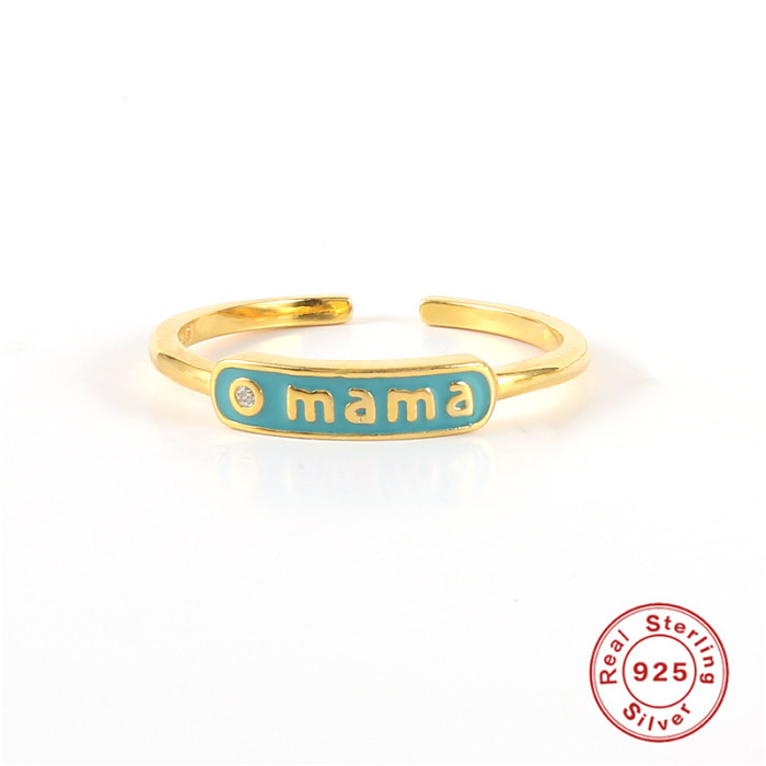 S925 Sterling Silver Mama Stone-Studded Handmade Oil-Drip Ring Bestselling Trendy INS Style Creative Open Ring, Ear...