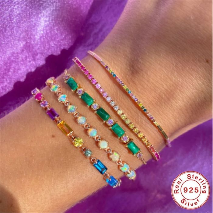 S925 Sterling Silver Single Row Stone-Studded Pentagram Circle Bracelet Elegant Jewelry Korean Version Niche Design...