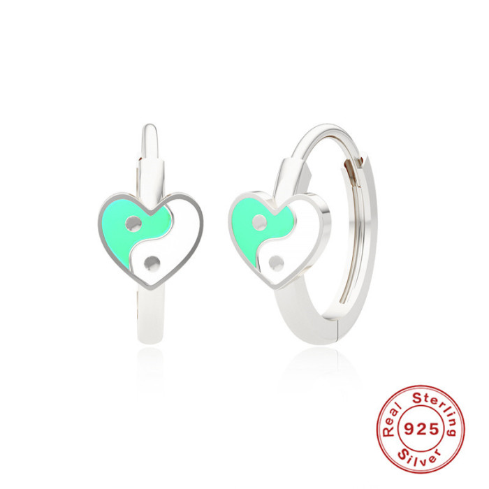 S925 Sterling Silver Oil Drop Heart Eight-Trigram Hoop Earrings Fashion Personality Light Luxury Versatile Creative E...