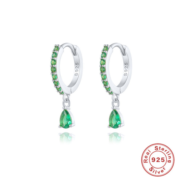 S925 Sterling Silver Diamond-Studded Water Drop Hoop Earrings Cross-Border Bestseller INS Color Diamond Ear Clips Ear Pendants Ear Jewelry Ins Style Hot Item