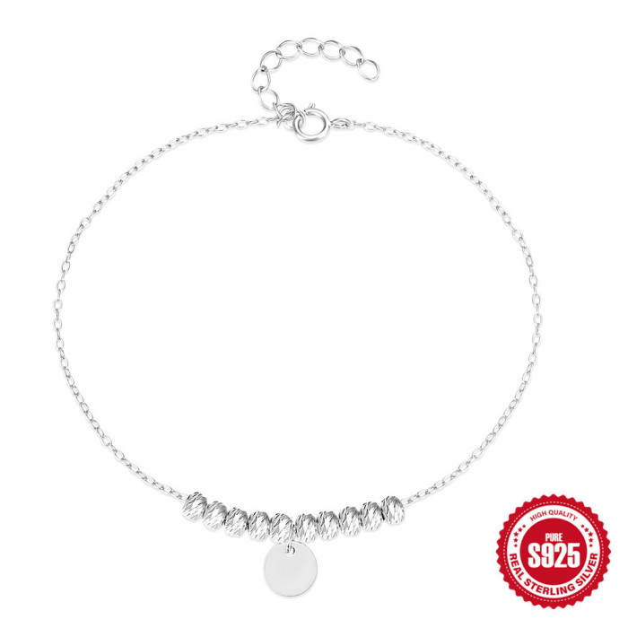 S925 Sterling Silver Round Bead Disc Elegant Personality Bracelet Jewelry European and American Hot Selling INS Trendy Creative Bracelet for Women