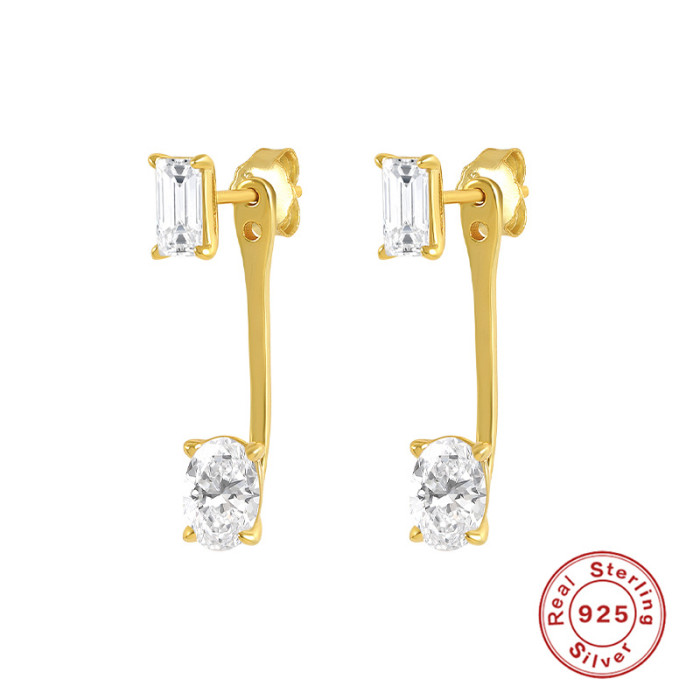 S925 Sterling Silver Diamond-Studded Pendant Jacket Double Stud Double-Wear Earrings Studs European and American Creative New Minimalist Style Earrings