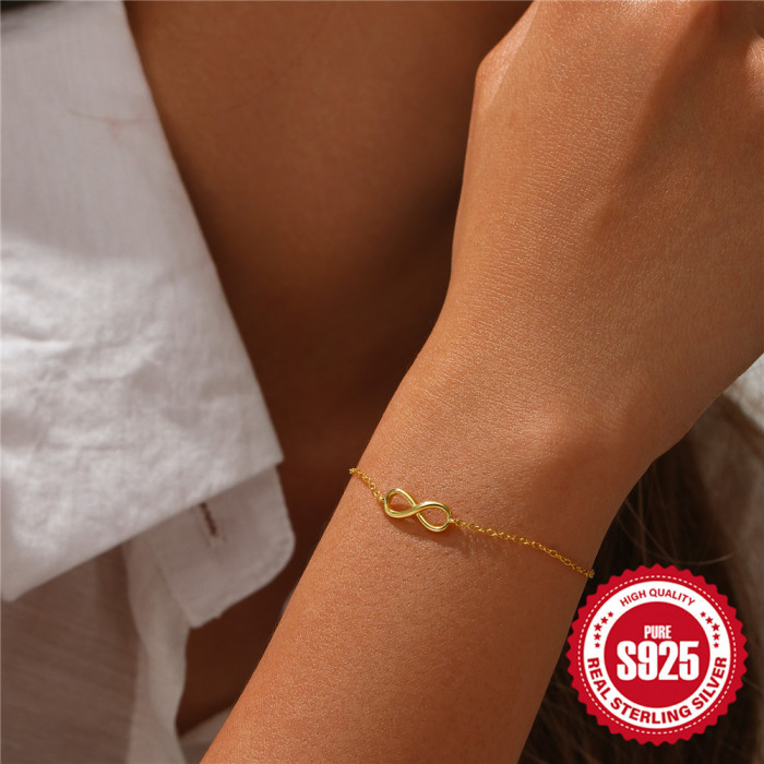 S925 Sterling Silver Eight-Character Eternal Chain Versatile Bracelet for Women Korean Style Internet Celebrity Hot-S...