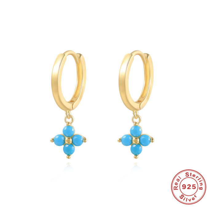 S925 Sterling Silver Stone-Encrusted Snowflake Hoop Earrings Hot-Selling Creative Fashionable INS Style Earrings