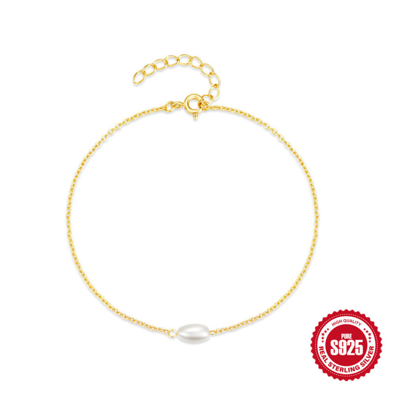 S925 Sterling Silver Simple Pearl Bracelet for Daily Wear, Korean Style Internet Celebrity Same Style Niche Design Bracelet for Women