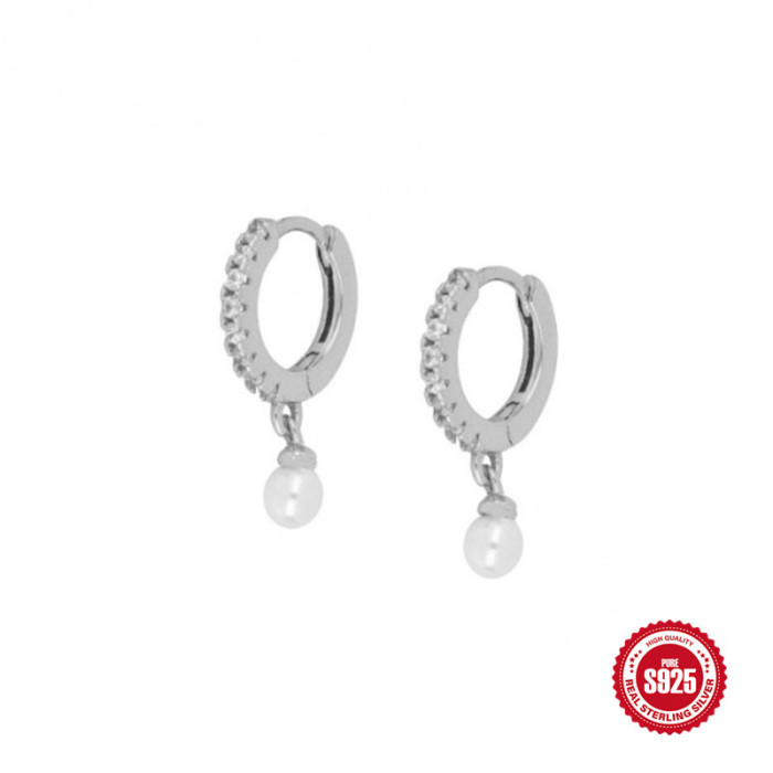 S925 Sterling Silver Inlaid Diamond Pearl Earrings Hoop Earrings Hot-Selling Minimalist Ear Clips Versatile Ear Jewelry