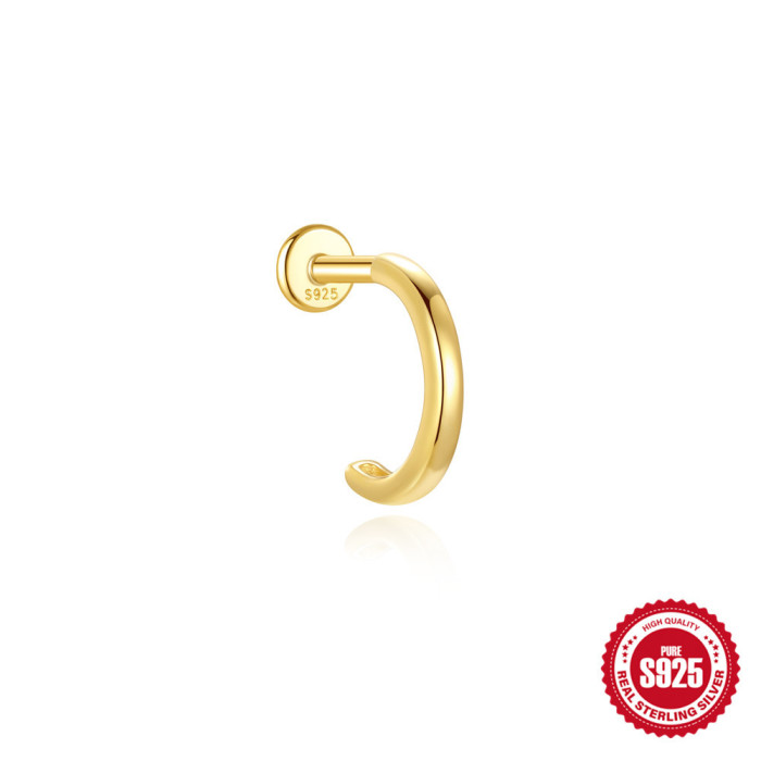 New S925 Sterling Silver Micro Inlaid Zircon Soft Bone Flat Head Spiral Piercing Ear Jewelry European and American Hot Sale Minimalist Ear Bone Stud