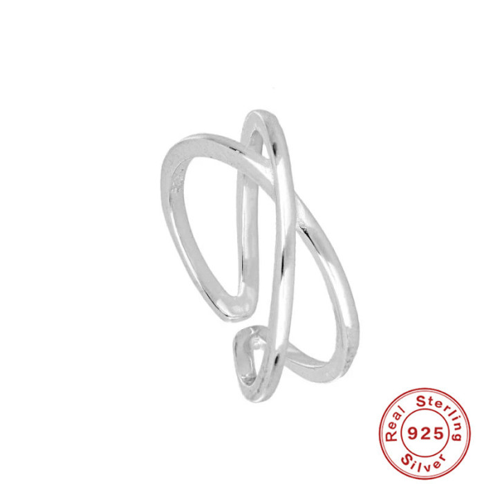 S925 Sterling Silver Ring INS Minimalist Cross Double Layer Open Line Ring Hot Selling Personality Versatile Jewelry
