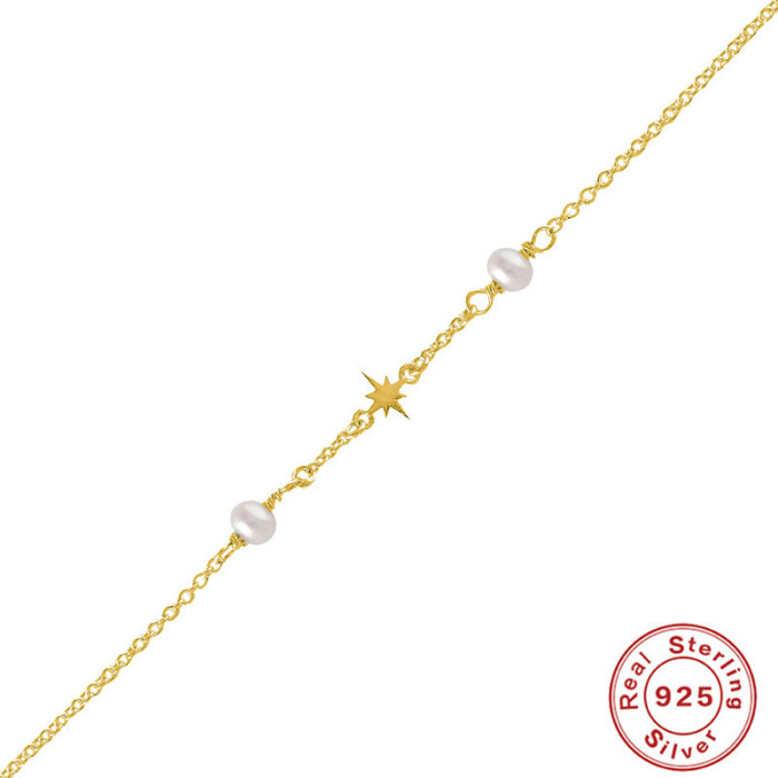 S925 Sterling Silver Creative Octagonal Star Pearl Bracelet for Women Korean Version Elegant Personality Design Imita...