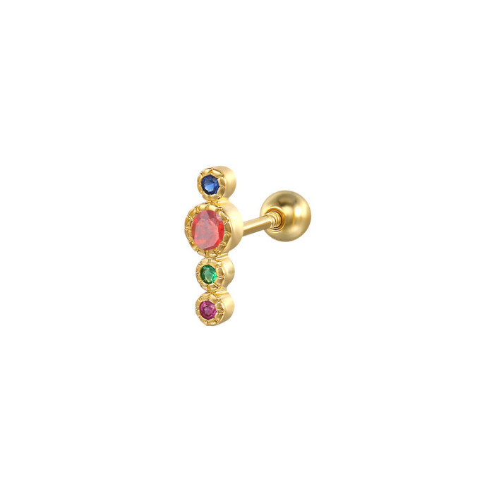 925 Sterling Silver Geometric Long Zircon Spiral Cartilage Piercing Small Gold Ball Earrings European and American Hot Selling Piercing Ear Bone Studs