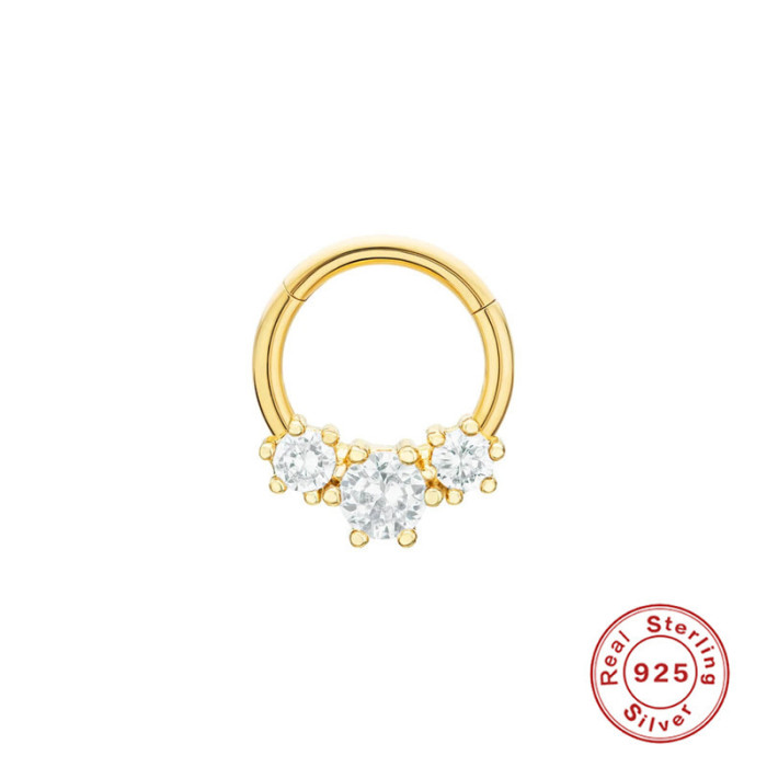 S925 Sterling Silver Light Luxury Diamond-Studded Elegant Soft Bone Piercing Small Hoop Earrings Ear Cuffs Internet Celebrity Street Style Hoop Earrings Ear Bone Studs Nose Ring