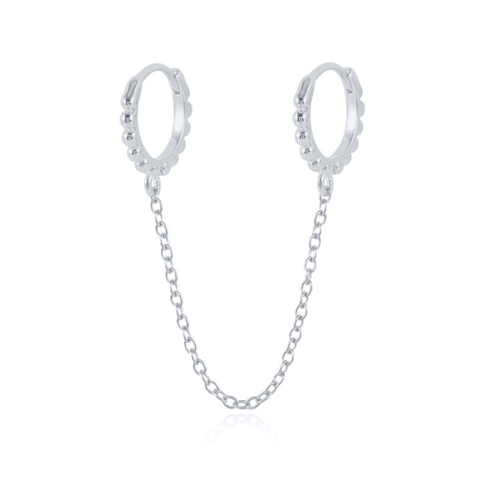 S925 Sterling Silver Single Round Tassel Chain Earrings European and American Hot Selling Fashion Simple Personality INS Earrings Jewelry