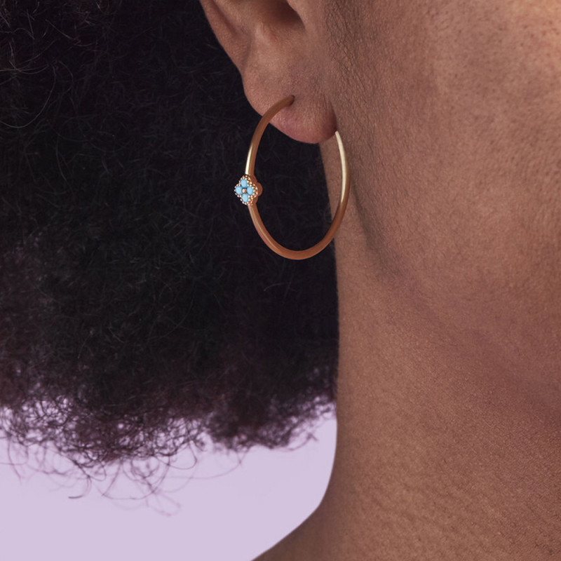 S925 Sterling Silver Petal Inlaid Diamond Turquoise Earrings Hoop European and American Hot-Selling Classic Personality C-Shaped Stud Earrings for Women