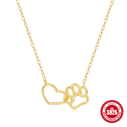S925 Sterling Silver Heart Cat Paw Dual Element Versatile Collarbone Necklace Cross-Border Hot Selling European and American Style Accessories INS Necklace
