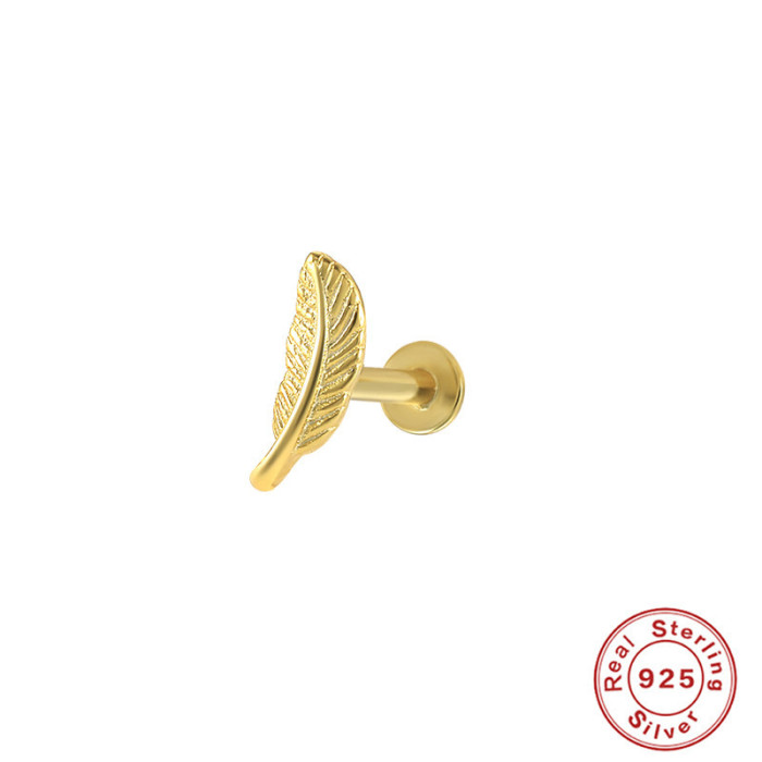 S925 Sterling Silver Geometric Diamond-Studded Pearl Ear Bone Stud Ear Cartilage European and American INS Style Flat Head Threaded Body Piercing Ear Jewelry