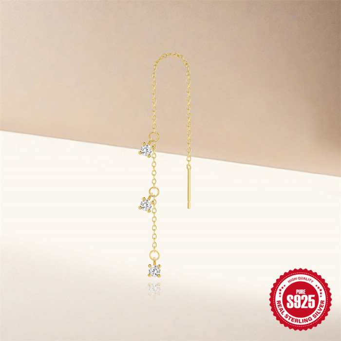 New S925 Sterling Silver Hot-Selling Micro-Paved Diamond Tassel Layered Chain Ear Thread Niche No Ear Plugs Design Jewelry