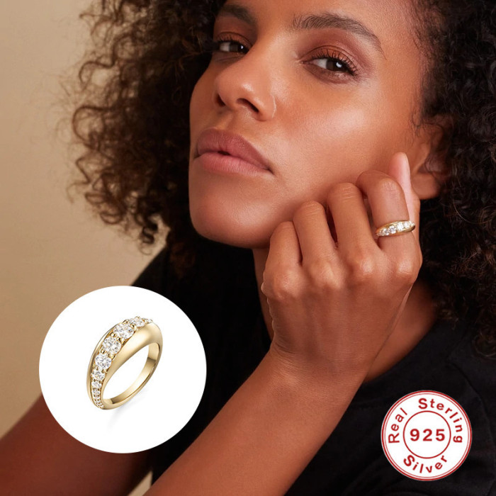 S925 Sterling Silver Wide Zircon Design Sense Non-Collision Twist Ring Bestselling Stone-Encrusted Jewelry