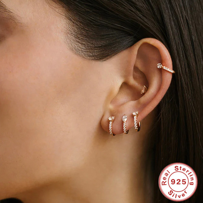 S925 Sterling Silver Marquise Diamond Classic Hoop Earrings European and American Hot-Selling Design Ins Style Simple Versatile Earrings
