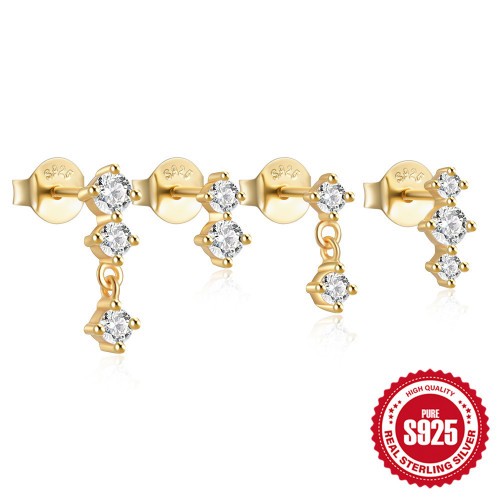 New 925 Sterling Silver Diamond-Studded Simple Daily Matching Earrings for Women, European and American Hot-Selling Elegant Versatile Four-Piece Earring Set