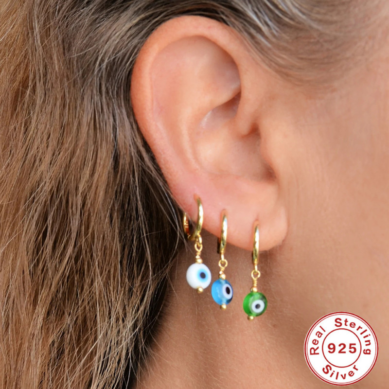 S925 Sterling Silver Classic Devil's Eye Hoop Earrings Ear Clips Earrings European and American Hot-Selling Fun Personality Creative Style Earrings for Women