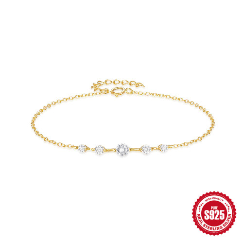 S925 Sterling Silver 18K Gold Plated Row Diamond Bracelet Korean Style Design Sense Simple Exquisite Elegant Versatile Bracelet Jewelry
