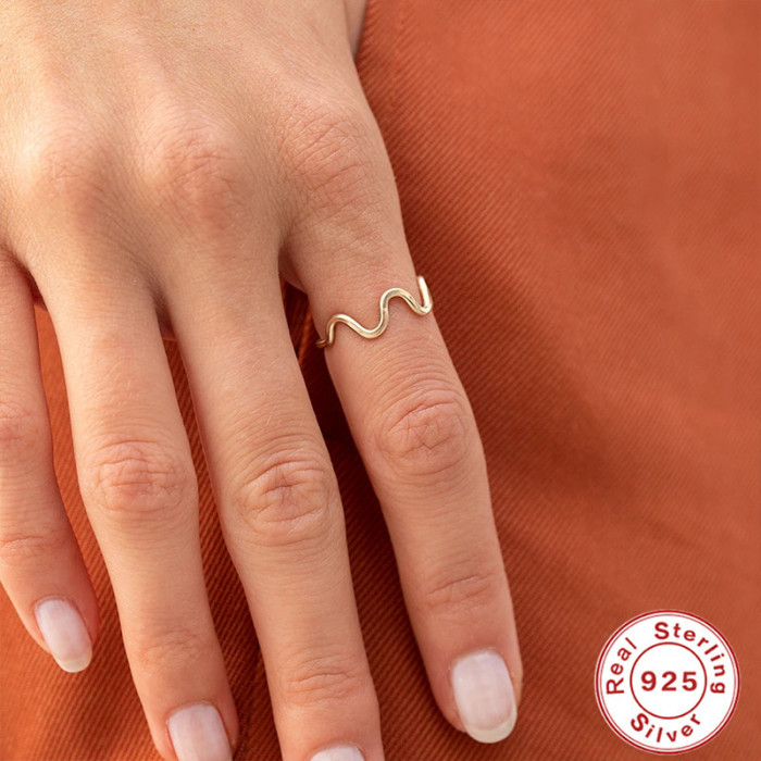 S925 Sterling Silver Plain Band Ring Korean and Japanese INS Minimalist Wave Personality Trendy Niche Versatile Open...