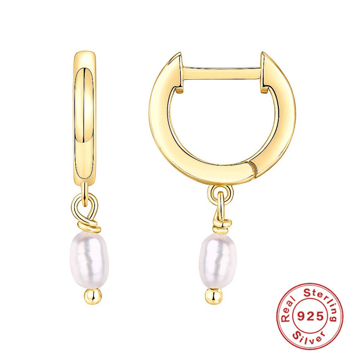 S925 Sterling Silver Octagonal Star Geometric Inlaid Diamond Pearl Lock Pendant Earrings Hoop Earrings Ear Clips European and American Style Personality Trendy Earrings