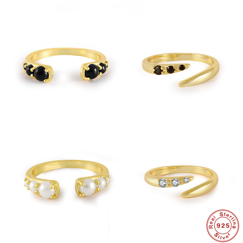 S925 Sterling Silver INS Geometric Claw Inlaid Open Ring Hand Jewelry European and American Cross-Border New Creative Index Finger Ring