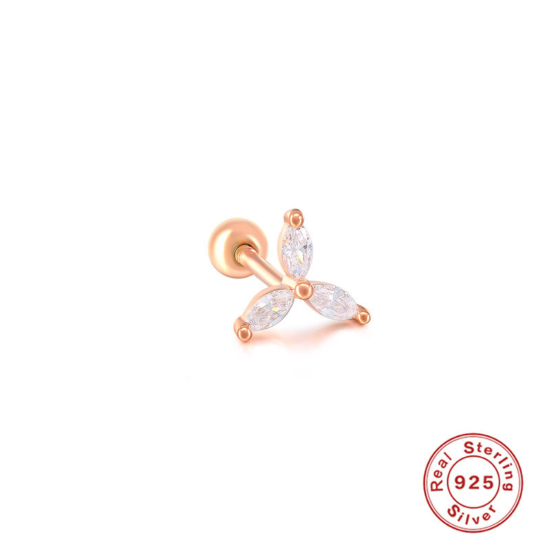 S925 Sterling Silver Single Triangle Threaded Piercing Ear Bone Stud AliExpress Hot Sale Fashion Creative Diamond-Studded Earrings