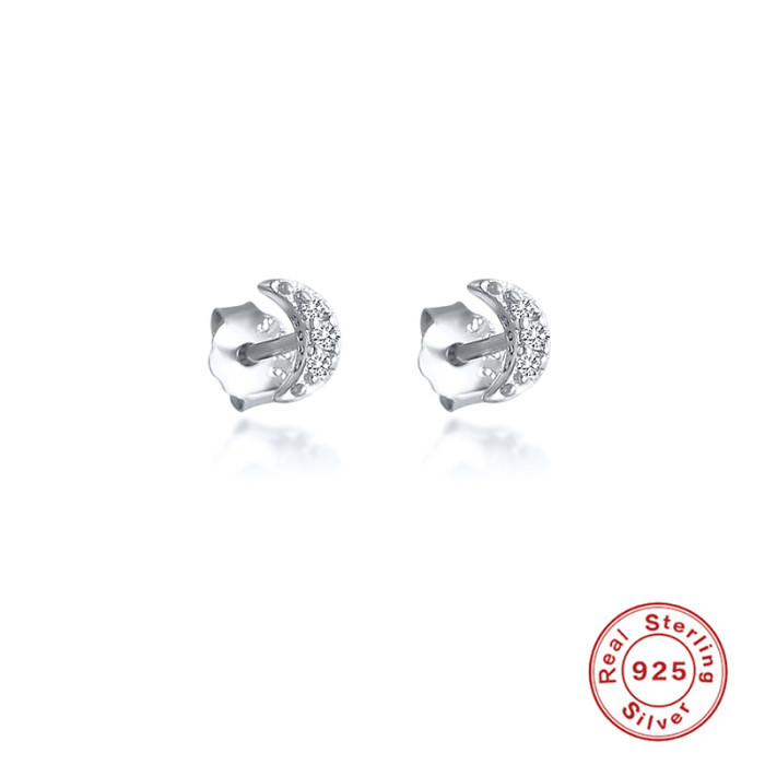 S925 Sterling Silver Mini Moon Stone Stud Earrings Hot Selling Creative Fashion Simple Ins Style Earrings Jewelry