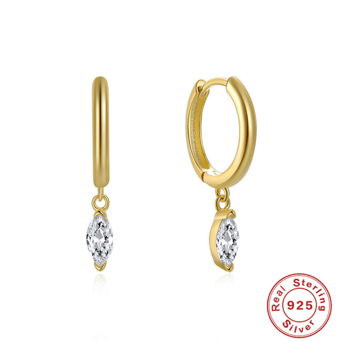S925 Sterling Silver Hoop Earrings with Marquise Cut Diamonds, Popular in Europe and America, Trendy INS Minimalist Style Earrings for Women