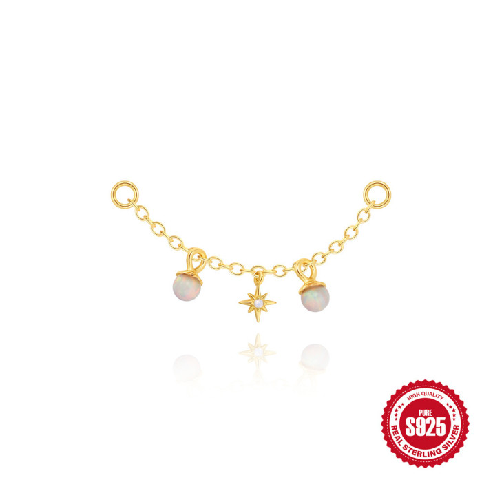 S925 Sterling Silver Inlaid Diamond Opal Bead Earrings Earring Accessories Earrings Charm Bead Pendant Ear Jewelry