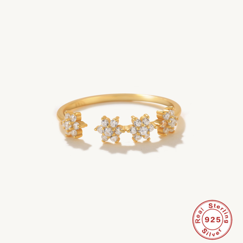 S925 Sterling Silver Ring INS Style Extremely Luxurious Snowflake Inlaid Diamond Open Female Ring Japanese and Korean Style Elegant Personality Female Jewelry