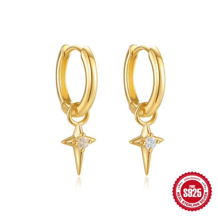 S925 Sterling Silver Rhombus Inlaid Diamond Bee Fun Hoop Earrings Ear Clips Earrings for Women Cross-Border Hot Selling INS Creative Style Ear Jewelry