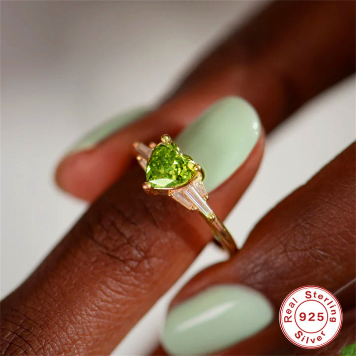 S925 Sterling Silver Luxurious Egg-Shaped Gemstone Engagement Ring French Style Geometric Square Stone-Inlaid Adjus...