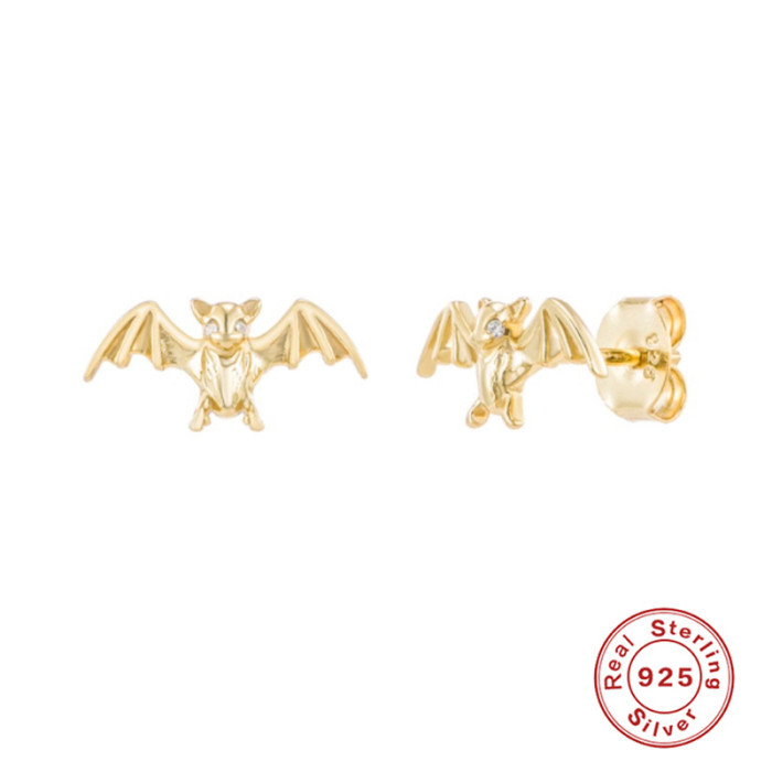 S925 Sterling Silver Personalized Creative Zircon Bat Earrings Hot Selling Stone Cute Fun Ear Jewelry