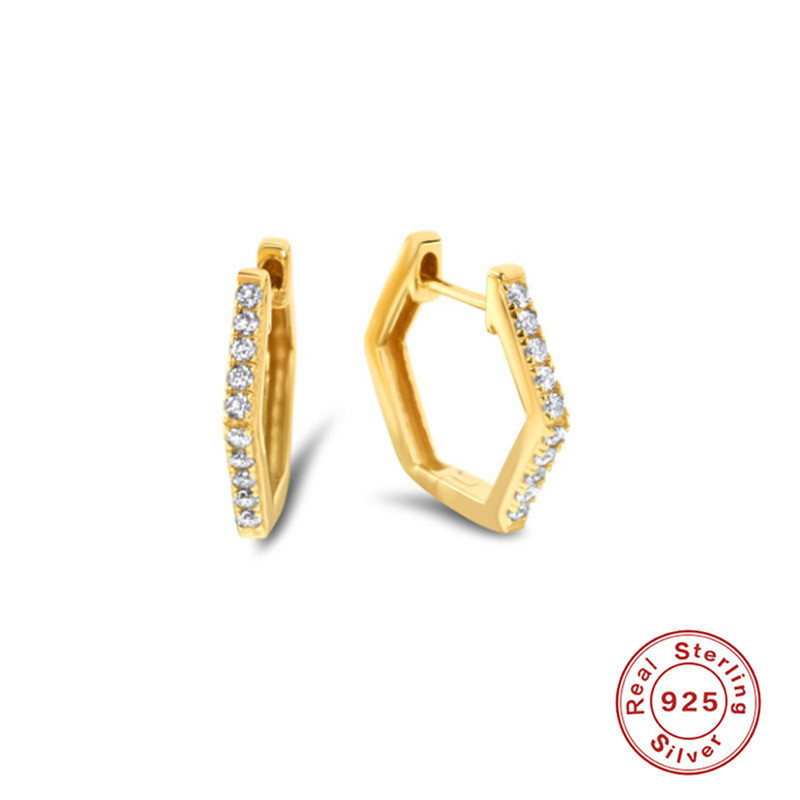 S925 Sterling Silver Design Hexagonal Inlaid Diamond Elegant Hoop Earrings Korean and Japanese Super Sparkling Diamond INS Earrings