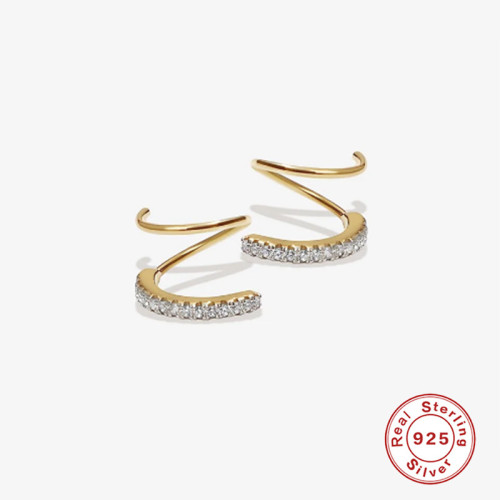 S925 Sterling Silver Twist Bar Earrings with Diamonds Korean Niche Light Stud Earrings European and American High-end INS Creative Hoop Earrings