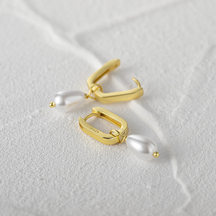 S925 Sterling Silver U-Shaped Pearl Inlaid Earrings Hoop Earrings Ear Clips Earrings European and American Hot Selling Elegant Niche Design Earrings