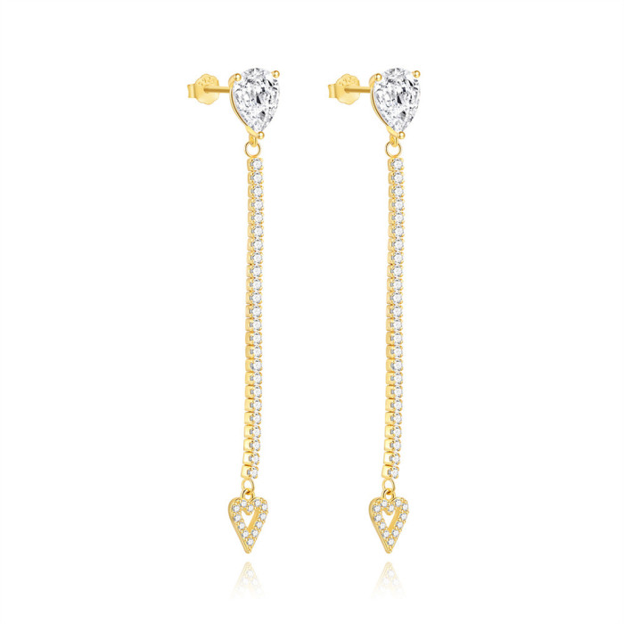 New S925 Sterling Silver Super Sparkling High-Grade Water Drop Zircon Heart Pendant Earrings Korean Version Light Luxury Elegant Style Earrings for Women