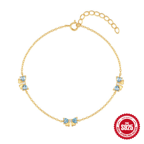 S925 Sterling Silver Classic Bowknot Spacer Women's Bracelet European and American Hot Selling French Style Inlaid Diamond Elegant Versatile Jewelry