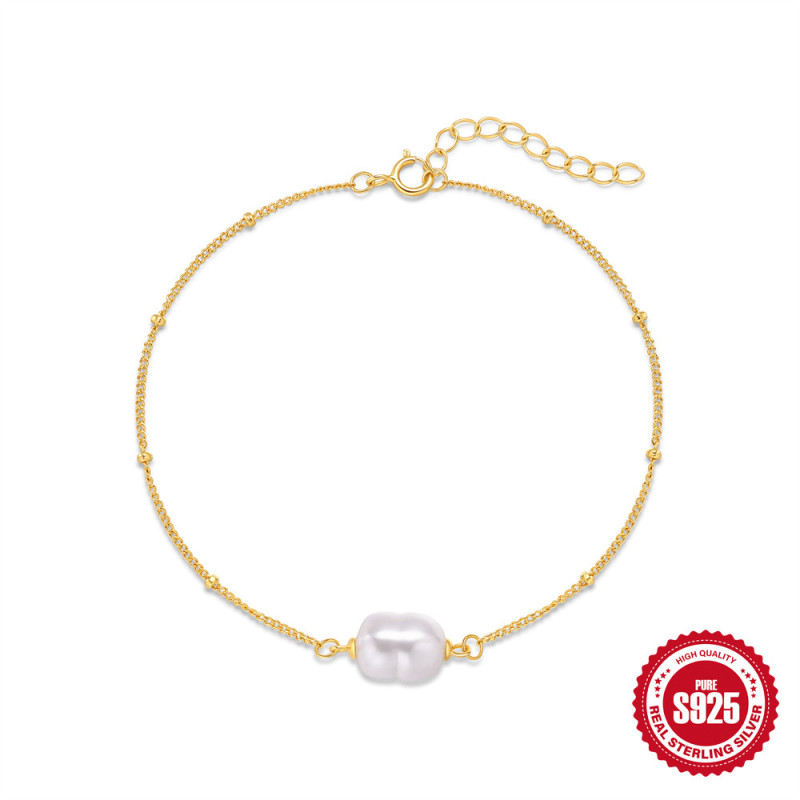 S925 Sterling Silver Light Luxury Niche Pearl Bracelet Korean Style Internet Celebrity Same Style Hot Selling Irregular Pearl Bracelet Jewelry for Women