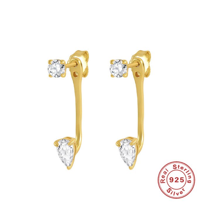 S925 Sterling Silver Diamond-Studded Pendant Jacket Double Stud Double-Wear Earrings Studs European and American Creative New Minimalist Style Earrings